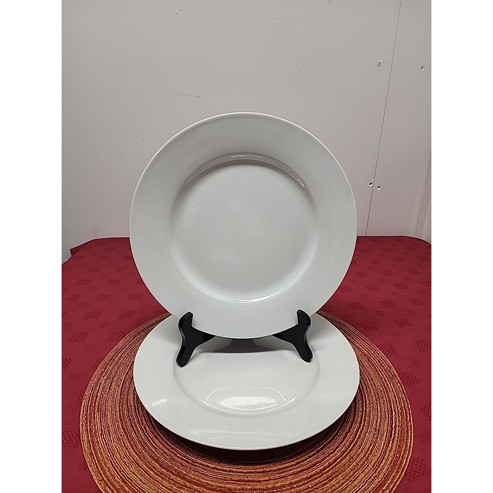 Ralph Lauren Club Porcelain White Dinner Plates Set Of 2~ 10.75" Simple Elegance